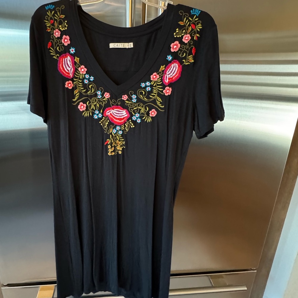 Caite Embroidered Black Dress
